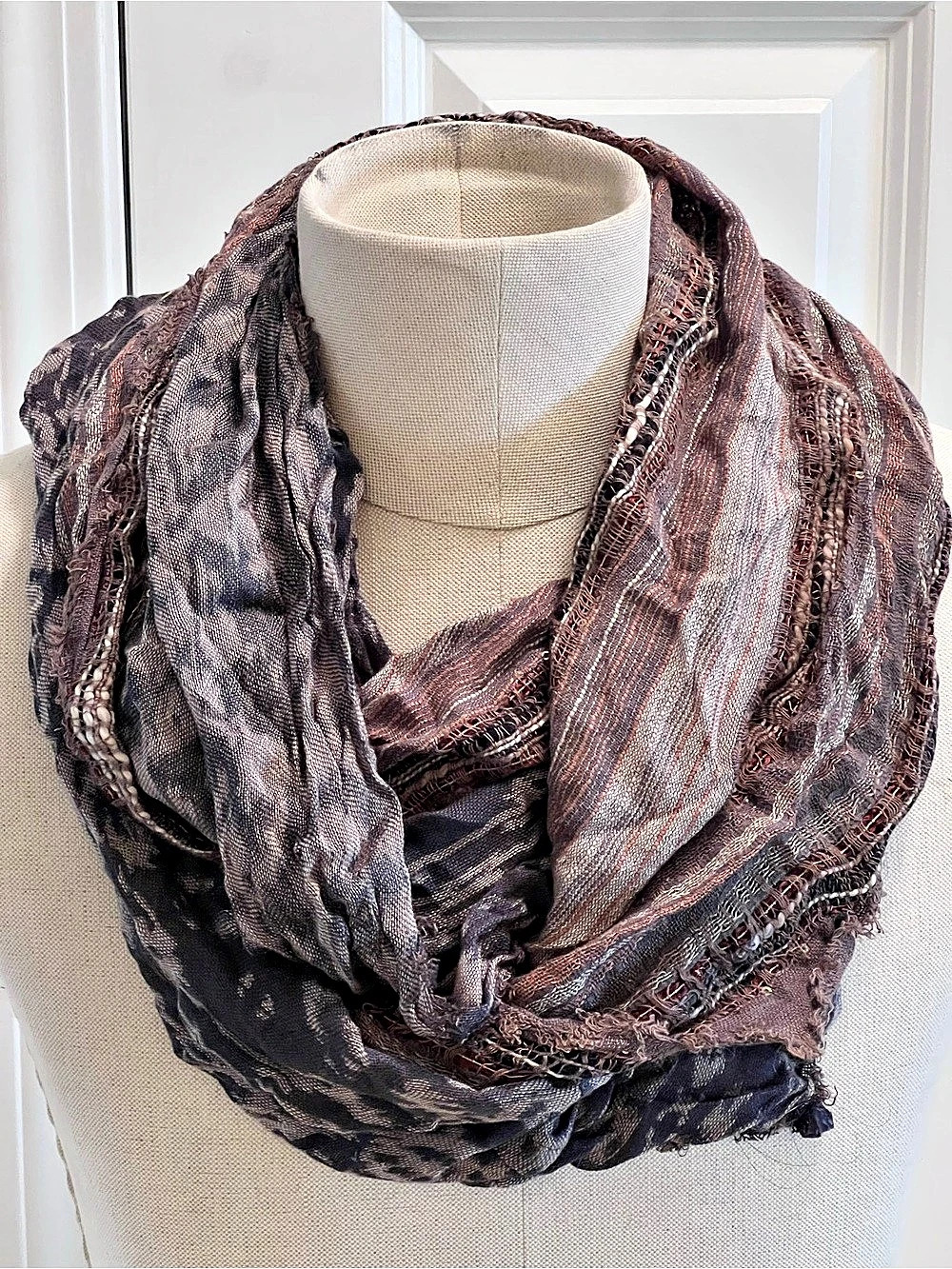 Striped Infinity Scarf in Brown & Black Like New